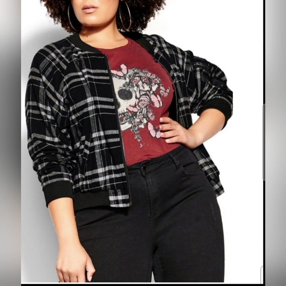 CCX City Chic Check Bomber Jacket Black Plus Size L 20